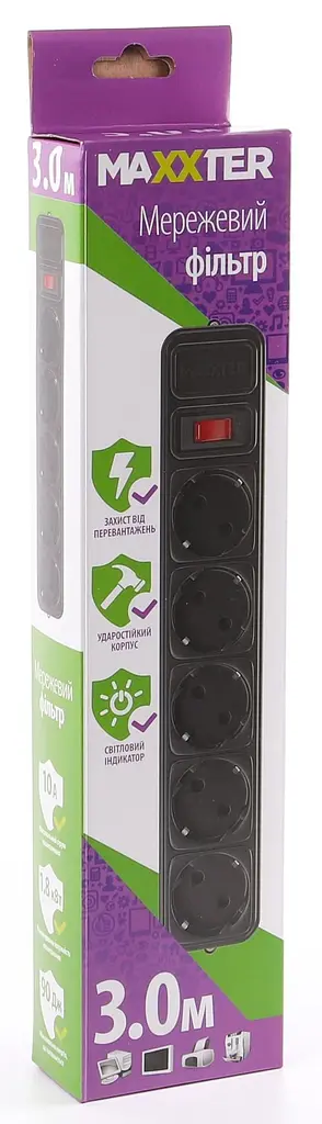 Мережевий фільтр 5 розеток 3м черний (SPM5-G-10B) - фото 2