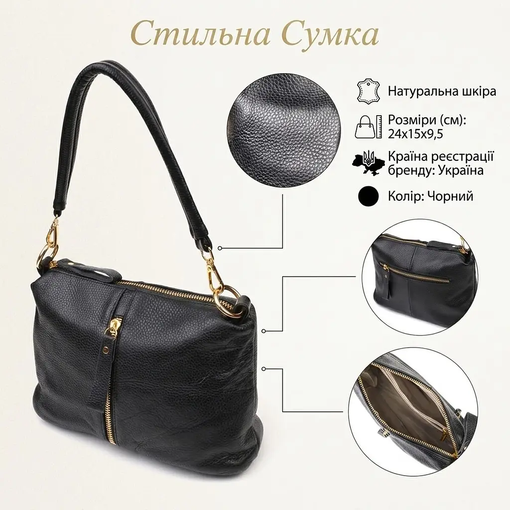 Цікава сумка через плече з натуральної шкіри 22135 Vintage чорна - фото 3