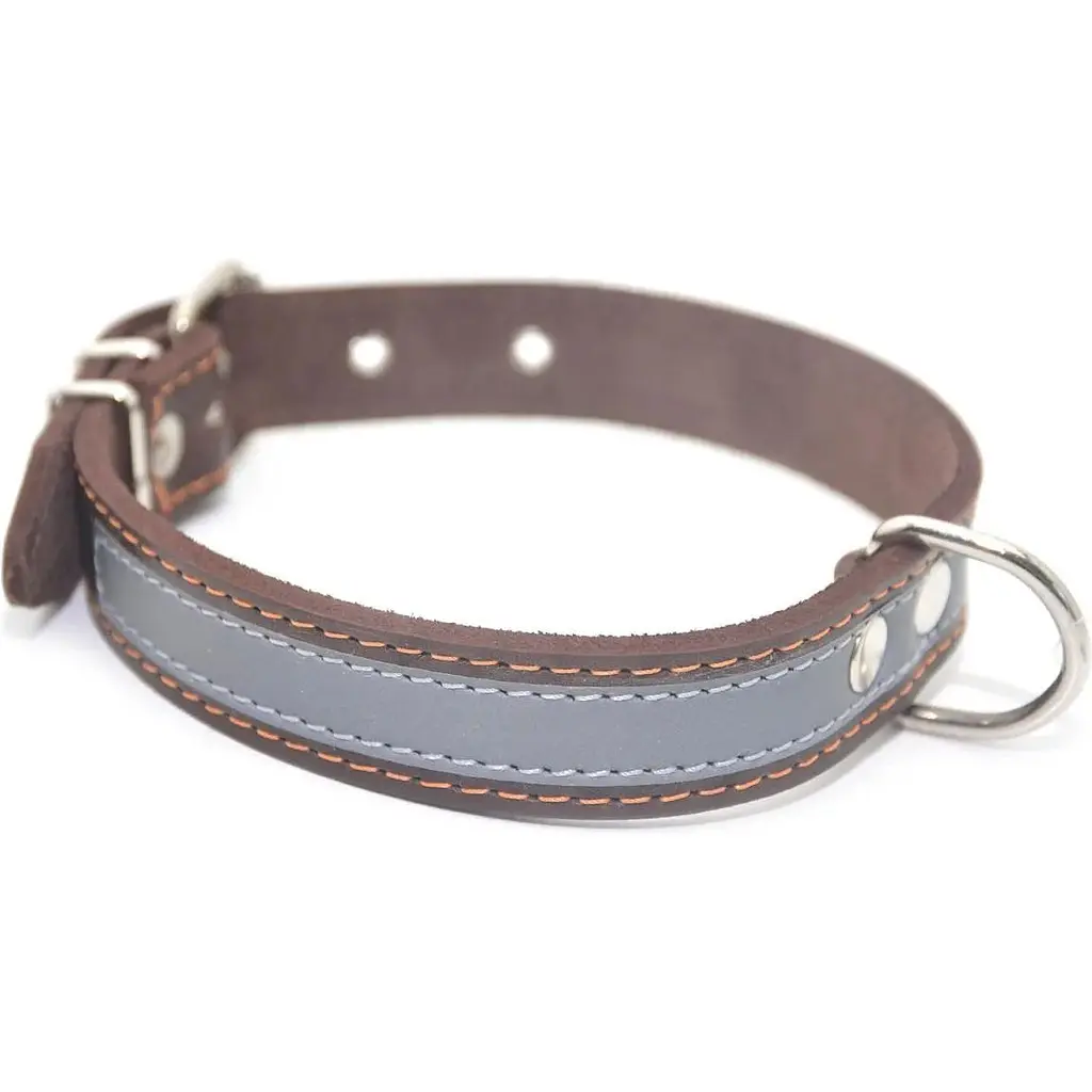 Нашийник для собак Zoo-hunt шкіряний зі світловідбивачем ОО коричневий 3,5/44-55 см - фото 1