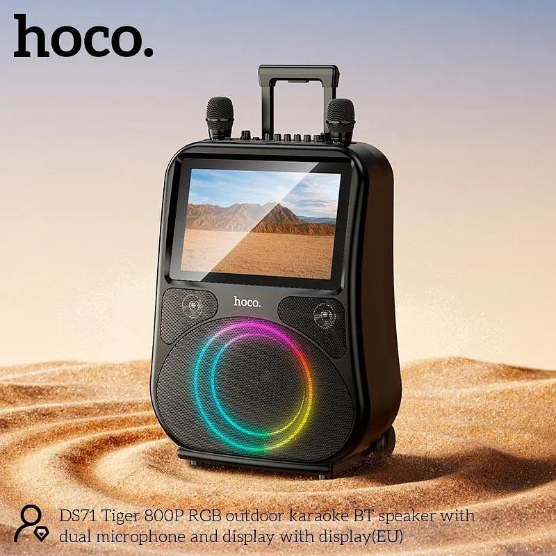 Акустика бездротова - караоке колонка HOCO DS71 RGB outdoor karaoke BT speaker with dual microphone and 800p display - фото 3
