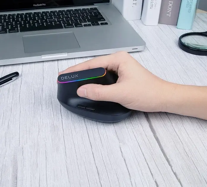 Бездротова вертикальна миша з підсвічуванням Delux M618C RGB Black - фото 5