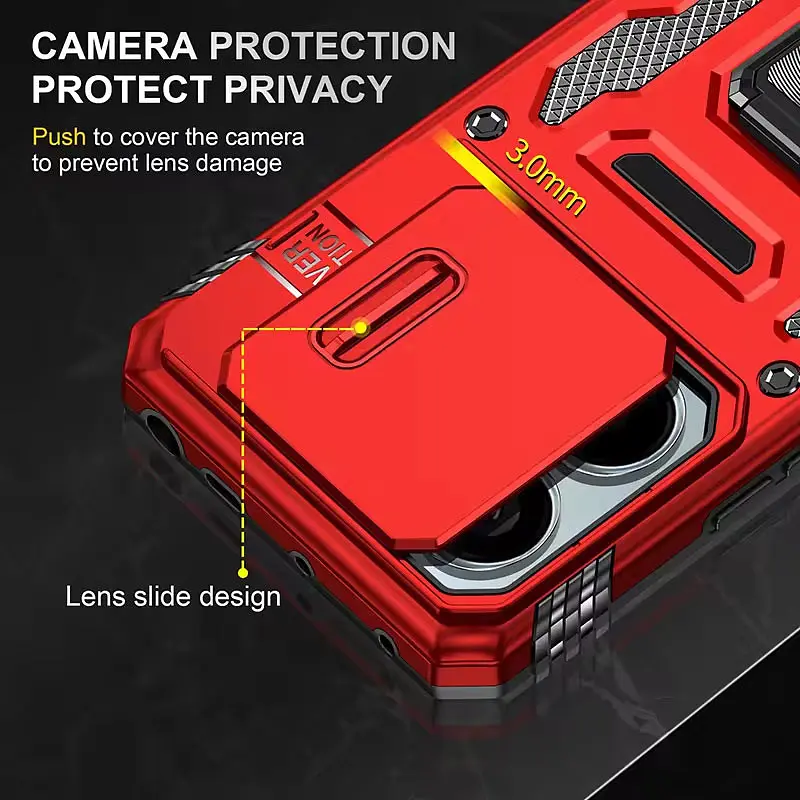 Ударопрочный чехол Camshield Army Ring для Xiaomi Poco X6 Pro Красный / Red - фото 4