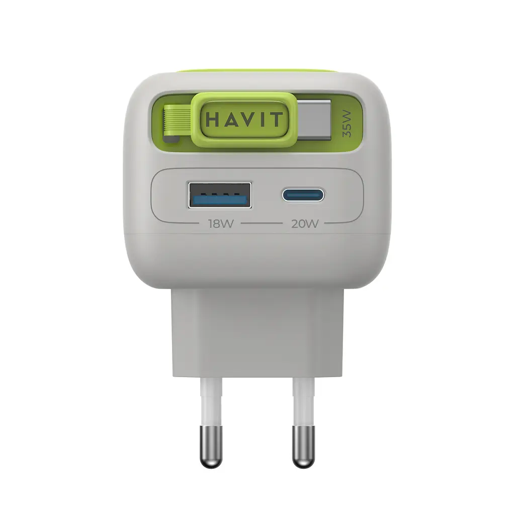 Зарядний пристрій Havit UC251 GaN 35 Вт USB-A USB-C з кабелем USB-C сірий/зелений (HV-UC251-GYGN) - фото 2