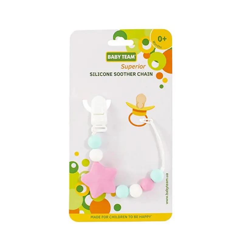 Ланцюжок для пустушки "Зірка" 3390(Pink) силіконовий - фото 2