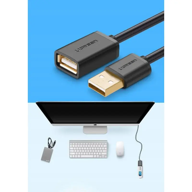 Дата кабель USB 2.0 AM/AF 0.5m US103 black Ugreen (10313) - фото 2
