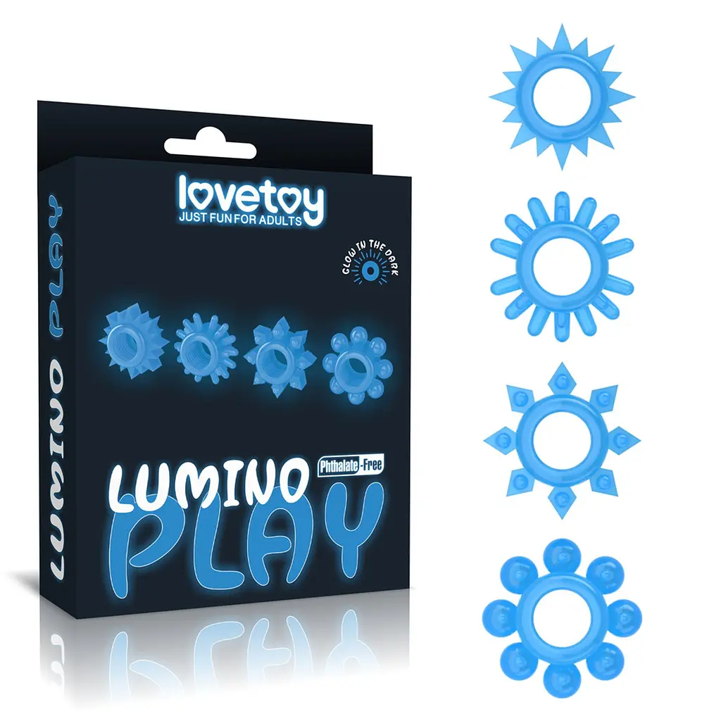 Набір ерекційних кілець Lovetoy Lumino Play Penis Ring 4 шт. блакитний - фото 2