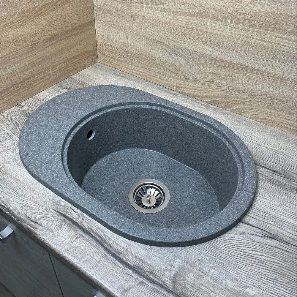 Кухонна мийка Adamant OVALE сіра 610x420x180 мм, з крилом 61 см - фото 3
