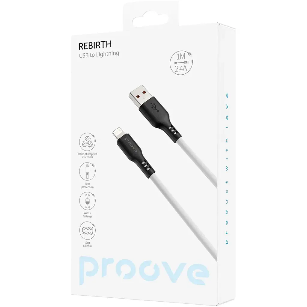 Кабель Proove Rebirth USB-A to Lightning 2.4A 1m White (CCRE60001102) [130358] - фото 2