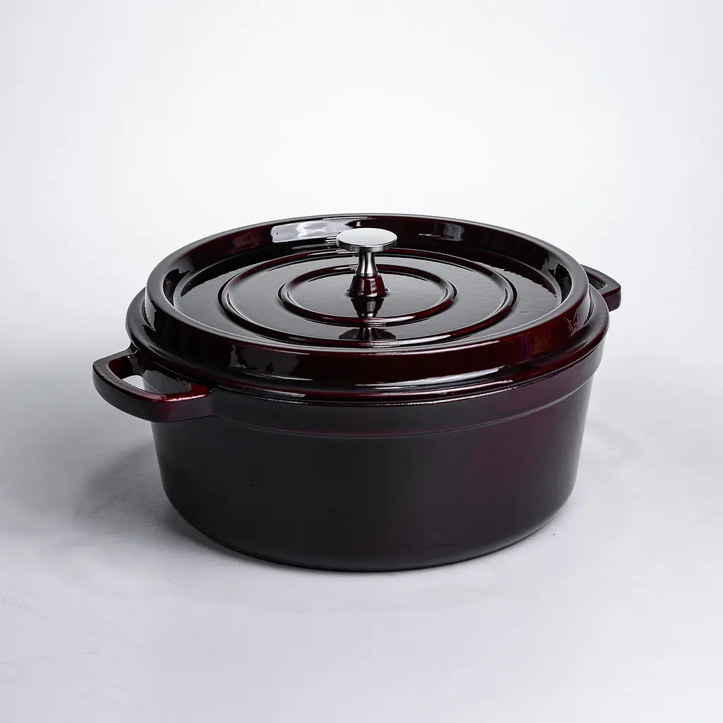 Кокотниця чавунна емальована 6 л, бургунді Yongkang HP-FLG-13 burgundy - фото 6