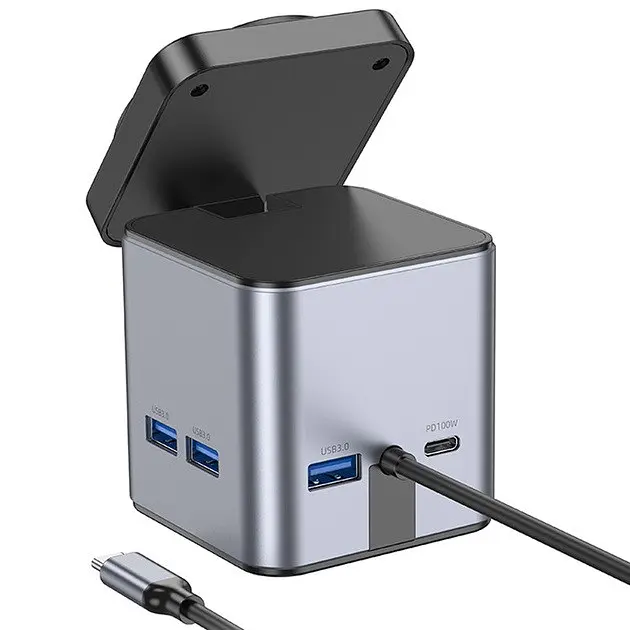 Бездротове зарядне + підставка + хаб + кардрідер Hoco HB49 Effortless 9-in-1 100W - фото 5