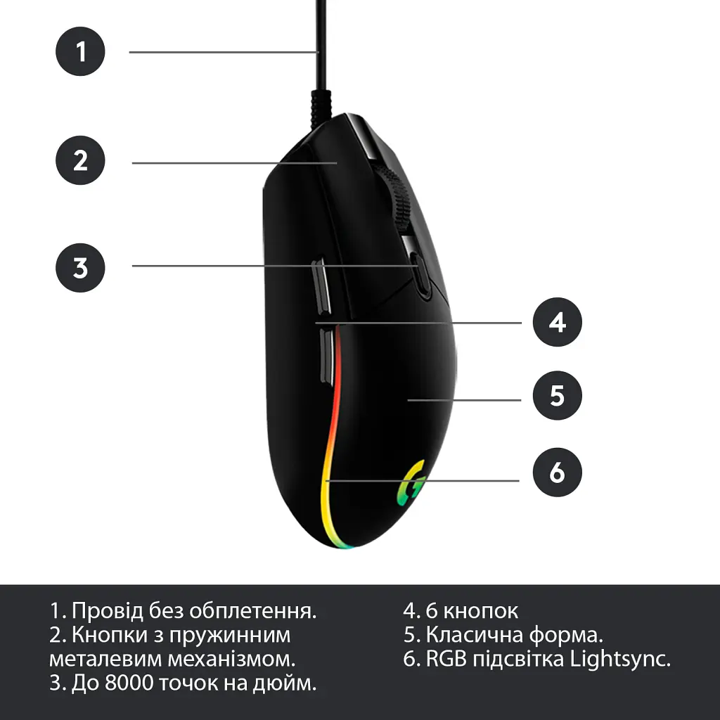 Мишка Logitech G102 Lightsync Black (910-005823) - фото 7