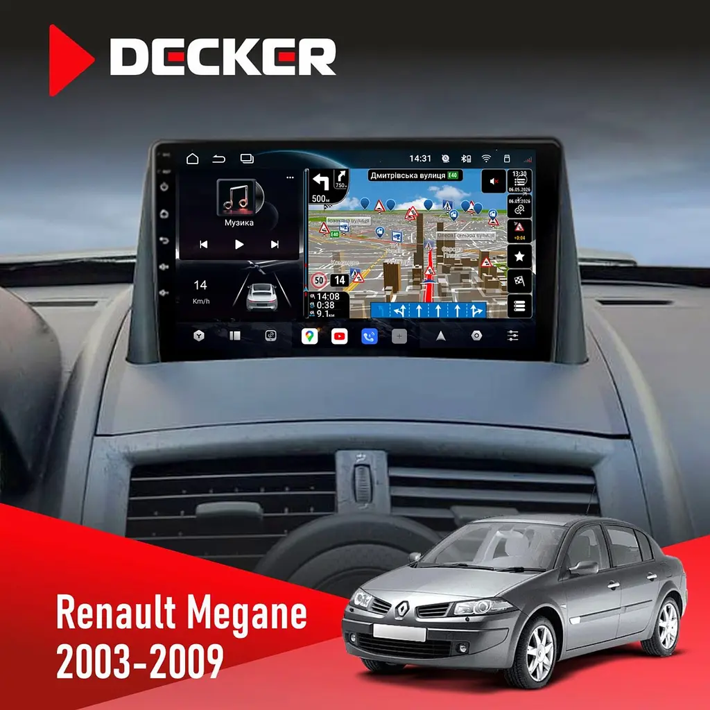 Штатна магнітола Renault Megane II 2003-2009 Decker D9-011 4x64, DSP, 4G, 360 Decker (НФ-00006293)