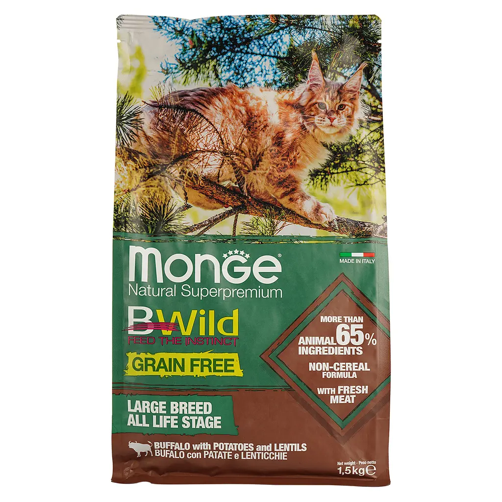 Сухой корм для котов Monge Cat Bwild Gr.Free, буйвол, 1,5 кг - фото 2