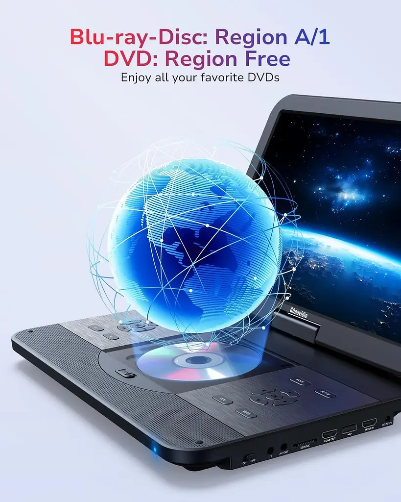 Портативний Blu-ray/DVD плеєр 17.6" з екраном 15.4", HDMI, Full HD, акумулятор 4000 мА·год - фото 4