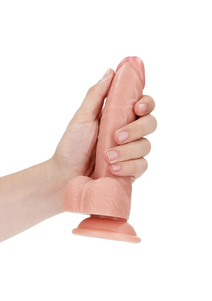 Фалоімітатор RealRock Curved Realistic Balls 7" 18 см (тілесний) - фото 3