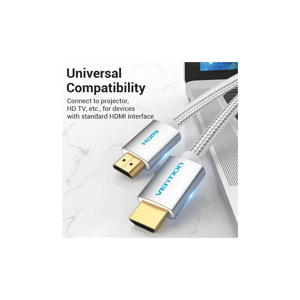 Кабель мультимедійний HDMI M to HDMI M 5.0m V2.1 4K60Hz braided aluminum alloy gray Vention (AABIJ) - фото 3