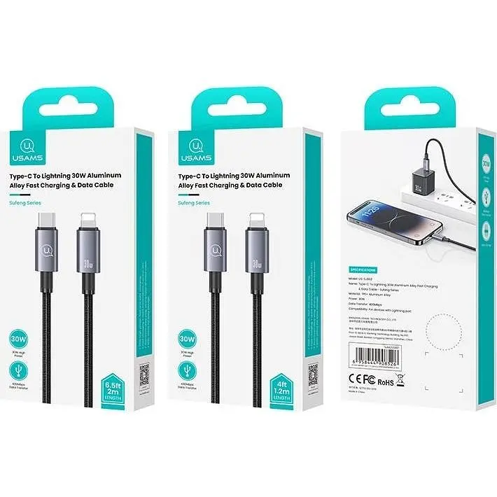 Кабель Usams US-SJ662 USB-C to Lightning 30W 3A 1.2m Tarnish (SJ662USB01) [138986] - фото 8