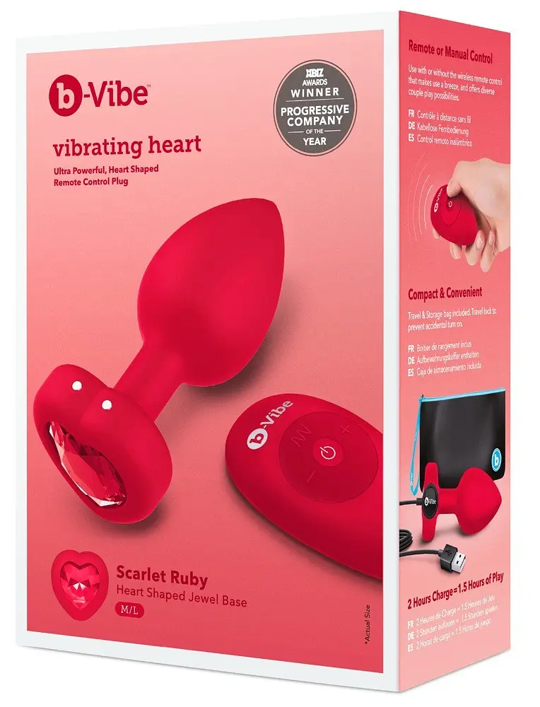 Анальна пробка з вібрацією та панеллю управління B-Vibe Vibrating Heart Plug M/L Red - фото 2