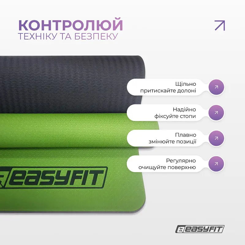 Килимок для йоги та фітнесу EasyFit TPE+TC 6мм двошаровий зелений-чорний - фото 7
