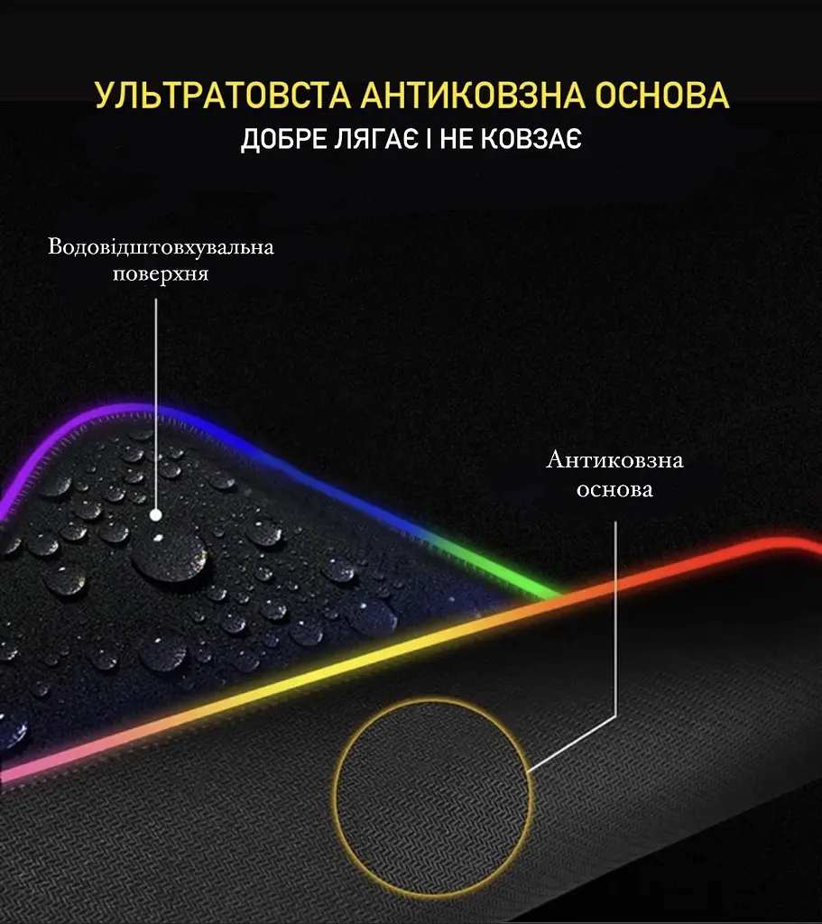 Геймерський килимок для мишки Sky з RGB-підсвічуванням на 360 ° ROG GM 800x300x4 мм (F - A9 - 02) - фото 4