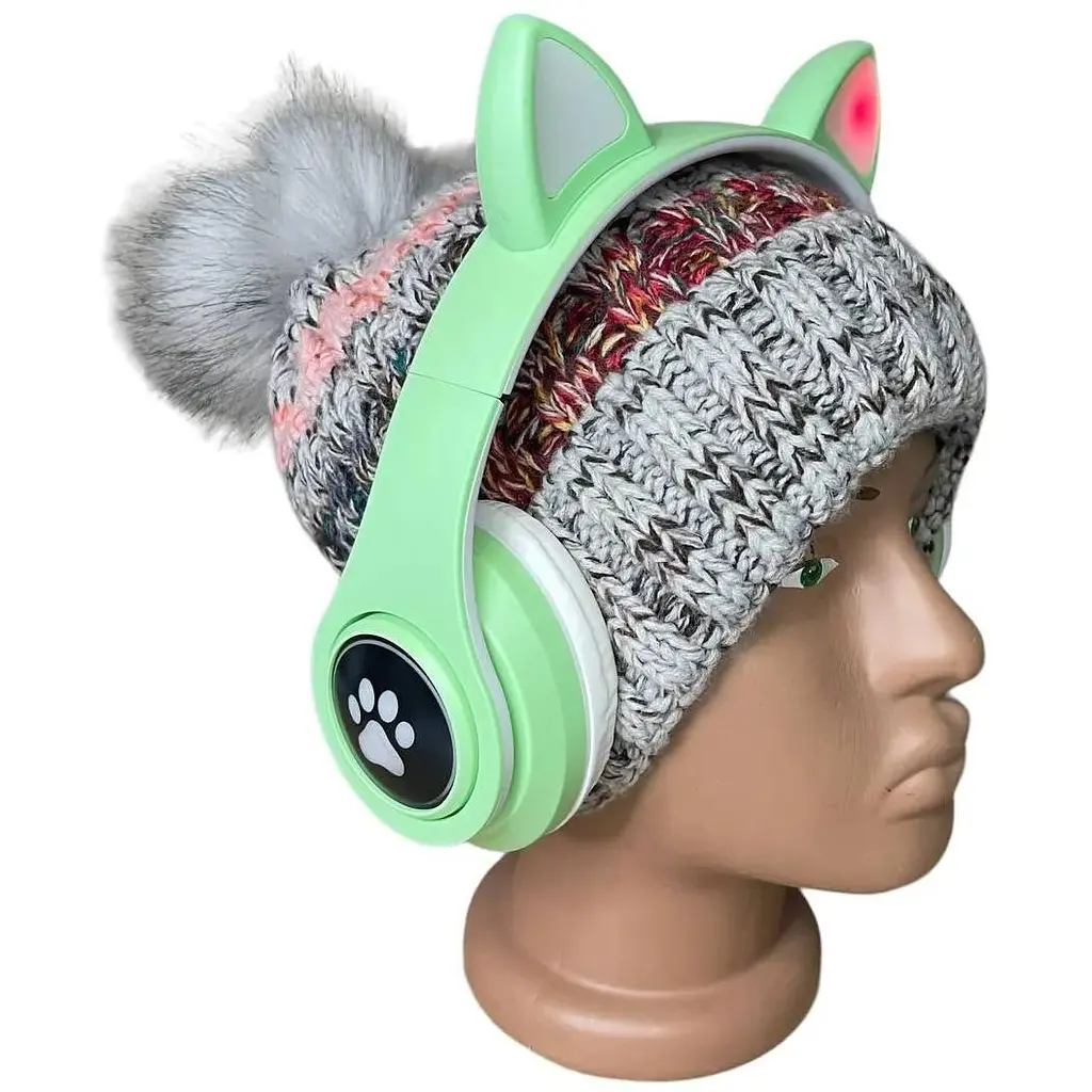 Навушники дитячі Opt-Top Cat ear В39М підсвічування/FM-радіо/MicroSD/Bluetooth м'ятні (1756375769) - фото 8
