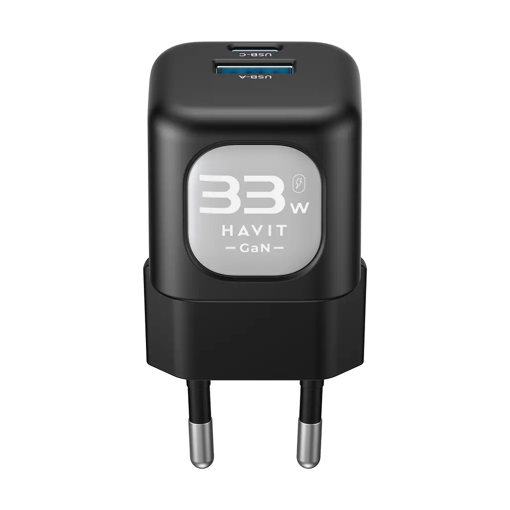Зарядний пристрій HAVIT HV-UC230 GaN 33W USB-A+USB-C Black HAVIT (28442-000) - фото 2