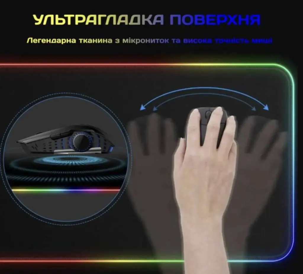Килимок для миші комп'ютера з rgb підсвічуванням Choice 400х900 мм чорний - фото 3