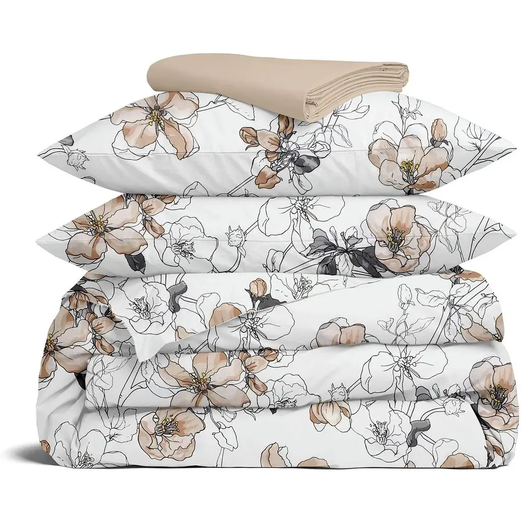 Комплект постельного белья Cosas Exotic flowers CS2 Семейный бежевый (FlowersBeigeWhite_Magnolia12_160x2) - фото 1