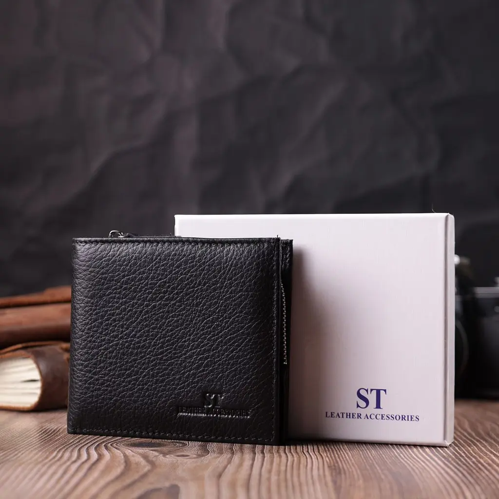 Гаманець середнього розміру з оригінальною монетницею ST Leather 22458 чорний - фото 10