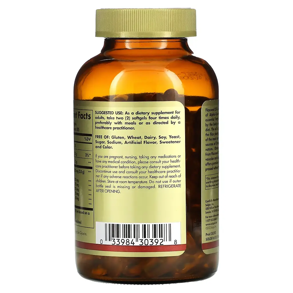 Лляна олія Solgar Flaxseed Oil 170 капсул - фото 2