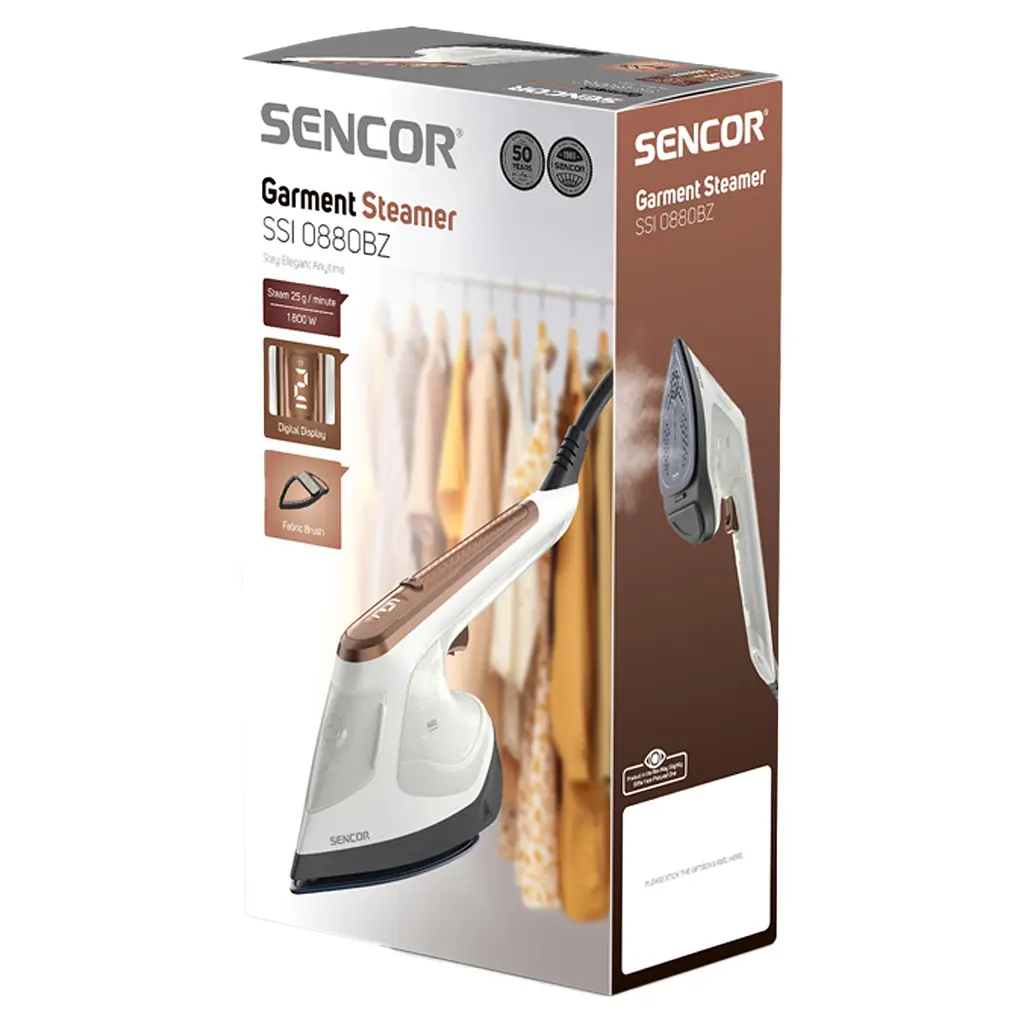 Sencor Отпариватель компактный, 1800Вт, 180мл, постоянный пар - 25гр, керамическая подошва, бело-коричневый - фото 10