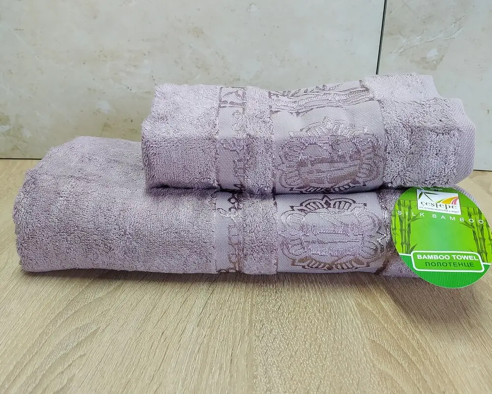 Набір турецьких бамбукових махрових рушників Cestepe 50х90+70х140 Bamboo Floral Gulkurusu