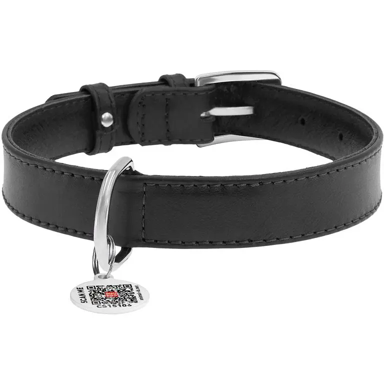 Ошейник для собак Waudog Glamour, кожаный, с QR паспортом, 30-39х2 см, черный - фото 2