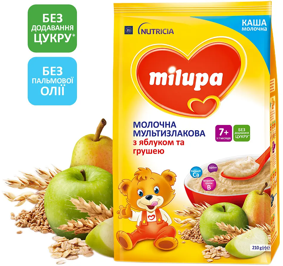 Молочна каша Milupa швидкорозчинна Мультизлакова з яблуком і грушею, 630 г (3 шт. по 210 г) - фото 2