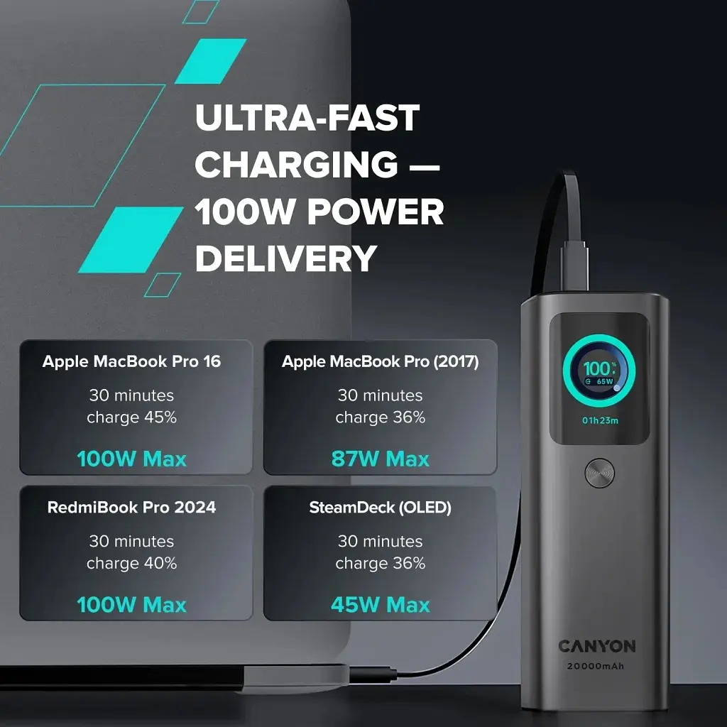 Батарея універсальна Canyon 20000mAh OnPower 265 PD/100W (CNS-CPB265DG) - фото 10