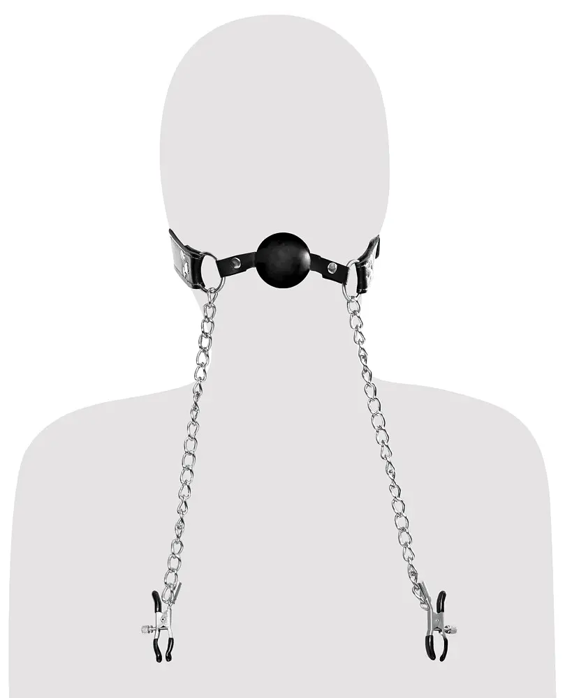 Кляп із затискачами для сосків - FFE Deluxe Ball Gag & Nipple Clamps - фото 5
