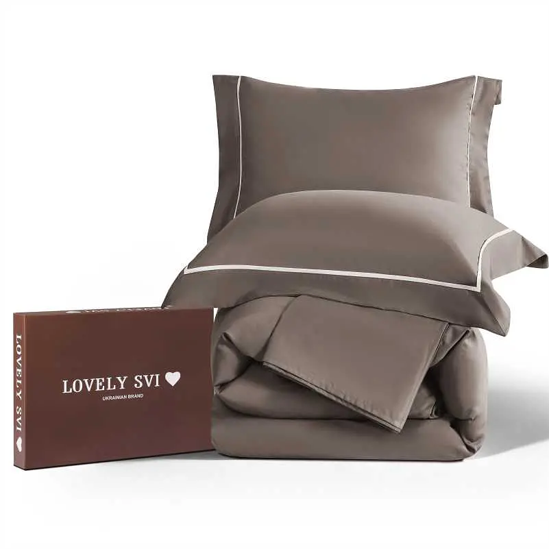 Комплект постільної білизни Lovely Svi сатин люкс 300ТС (135г/м2) Євро Brown (240326)
