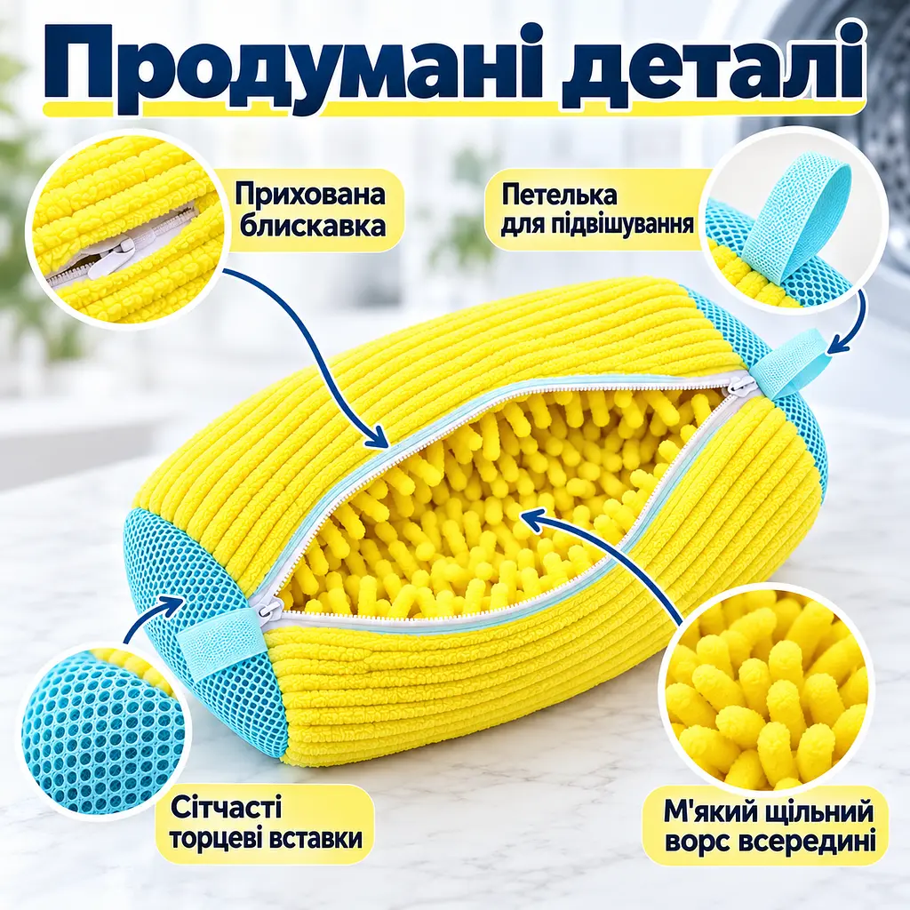 Мішок для прання взуття для пральної машини, багаторазовий, зі щільним мікрофібровим ворсом, 39×19 см KT9003901 - фото 8