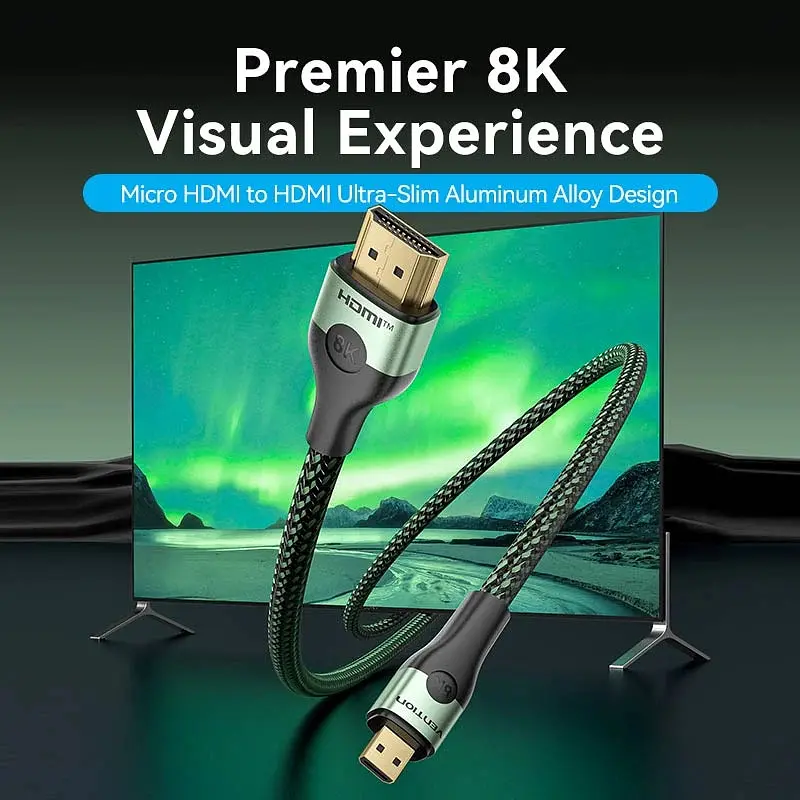 Кабель HDMI M - Micro HDMI M, 2.1 м, V2.0 8K 60Гц Aluminum Alloy Type Зелений Vention - фото 4