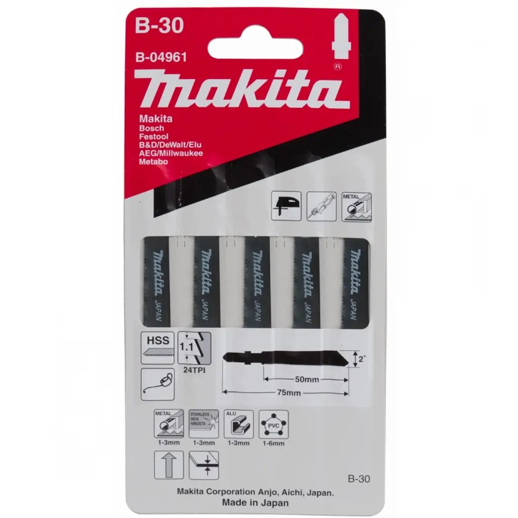 Набір полотен HСS для лобзика по металу Makita B-04961 (5 шт)