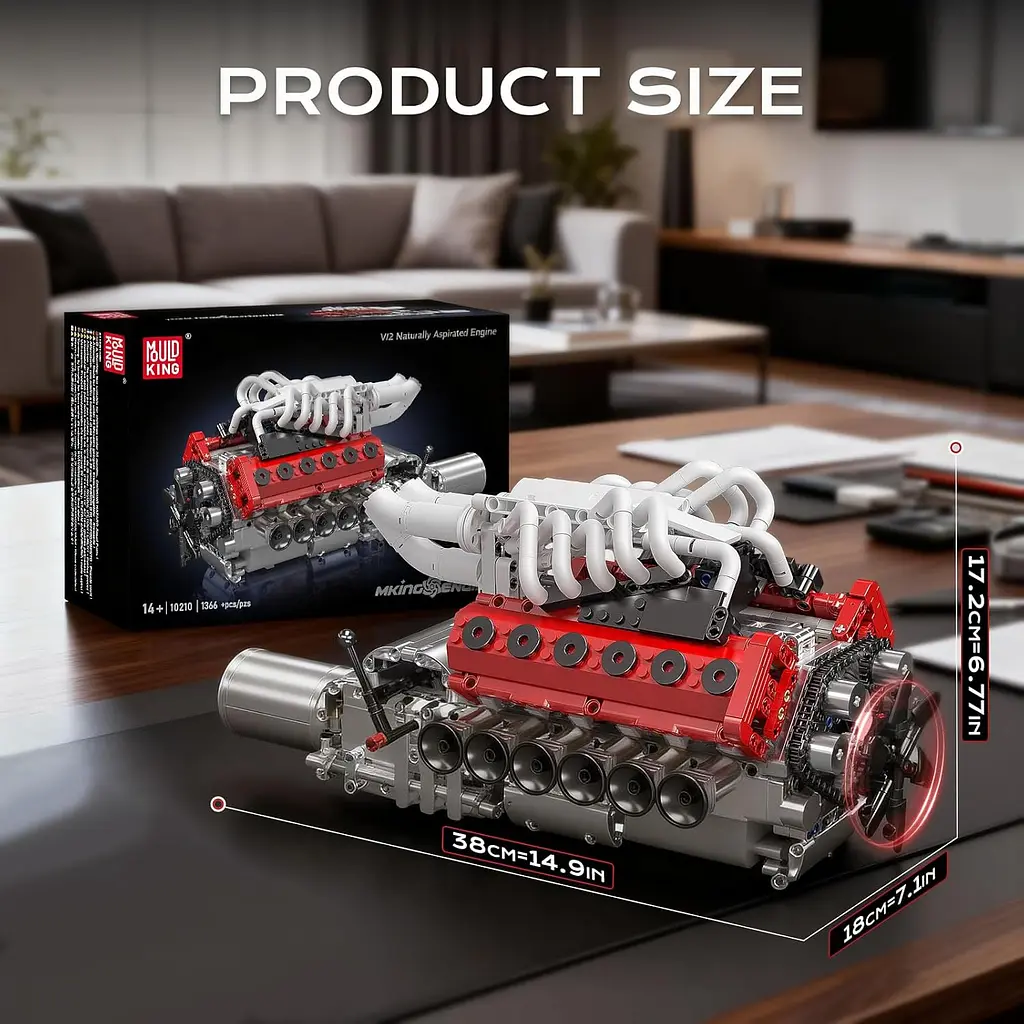 Конструктор двигун Mould King V12  Naturally Aspirated Engine Ferrari моторизований дитячий мотор 1366 деталей - фото 8