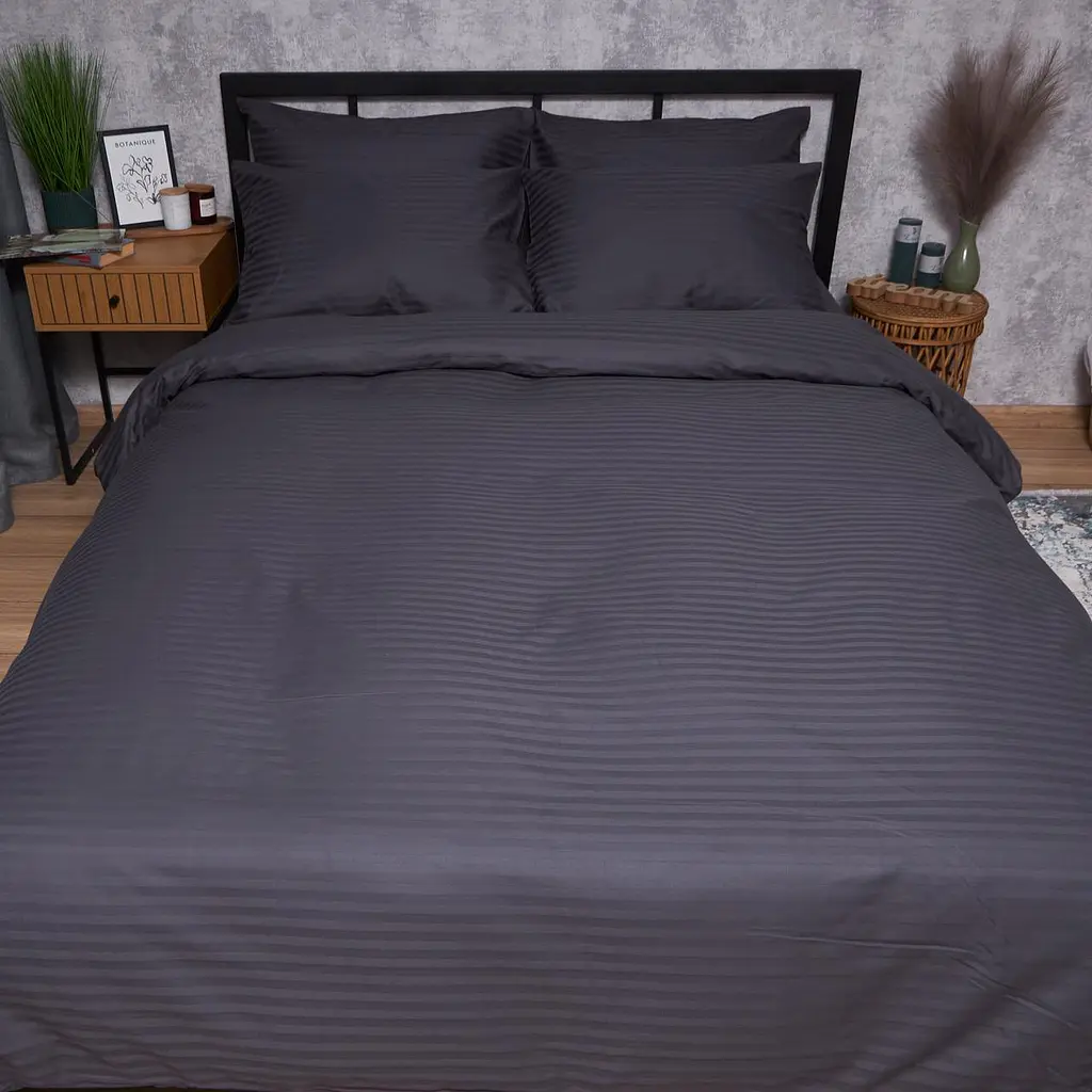 Комплект постільної білизни Moon&Star Satin Stripe Dark Serenity Сімейний 143х210х2 наволочки 4х50х70 - фото 8
