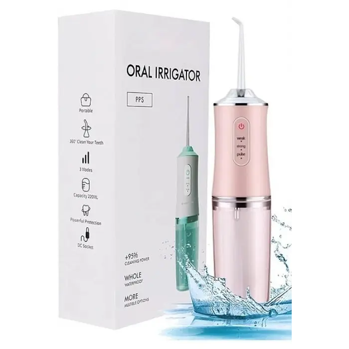 Ирригатор аккумуляторный Oral Irrigator S3J2 розовый, с 3 насадками для чистки зубов - фото 2