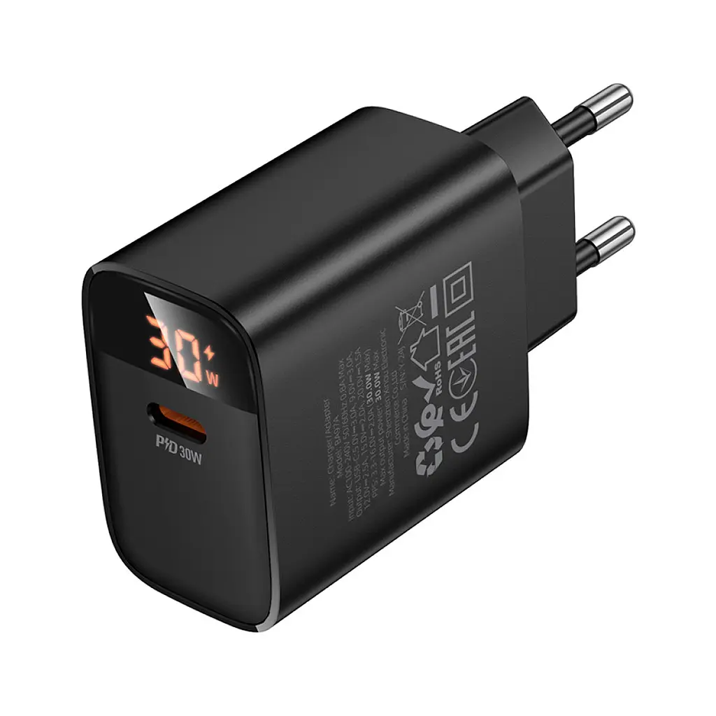 Зарядний пристрій BOROFONE BA97A Ilustre USB-C PD30W digital display Black (6941991120480) - фото 3