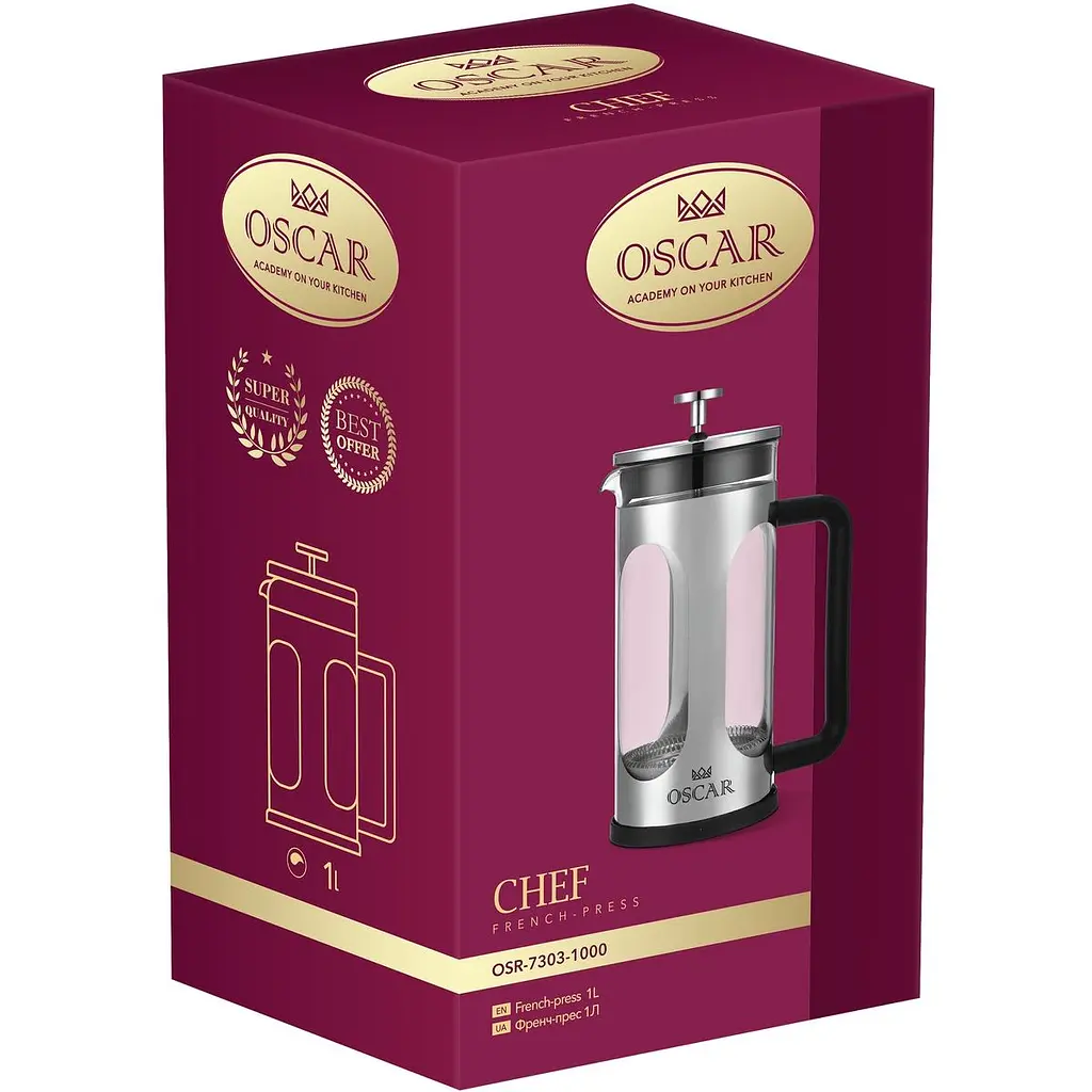 Френч-прес з нержавіючої сталі Oscar Chef 1 л сталевий (OSR-7303-1000) - фото 5