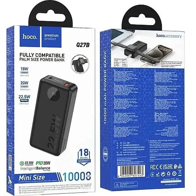 Портативна батарея Hoco Q27B Jewel 22.5W+PD20W 10000 mAh Black - фото 7