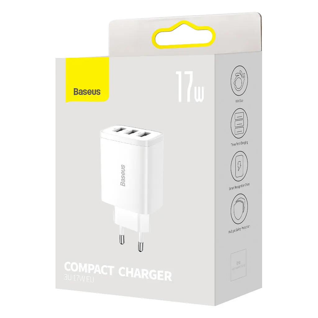 Зарядний пристрій Baseus Compact Charger 3U 17W White (CCXJ020102) - фото 5