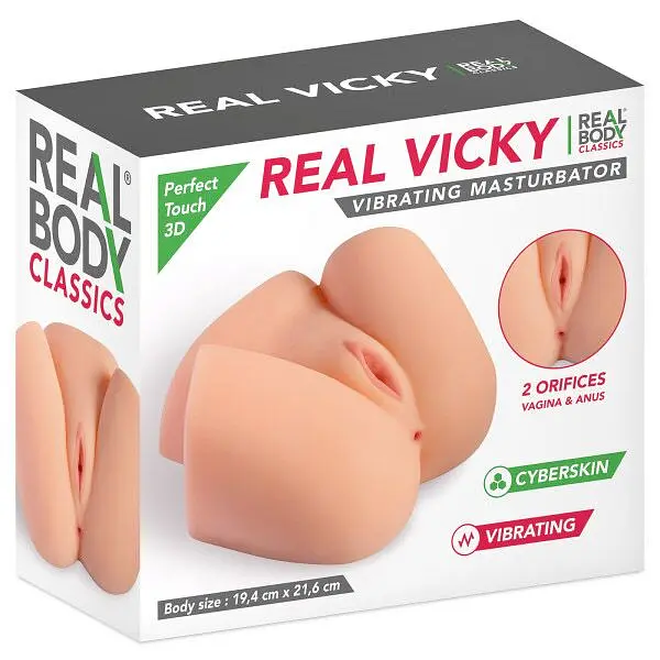 Мастурбатор-півторс з вібрацією Real Body Real Vicky вагіна та анус, 22х19 см - фото 3
