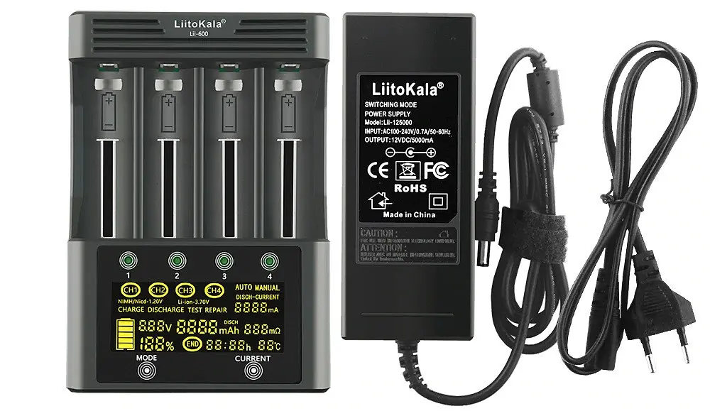 Заряднoe устройство Liitokala Lii-600 на 4 канала (для Ni-MH, Ni-CD, Li-Ion) с блоком питания - фото 4