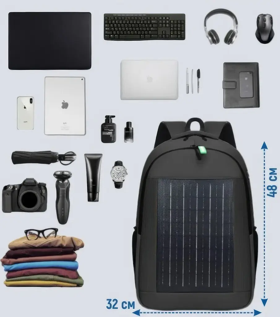 Рюкзак туристичний NoName SolarBag-50, з сонячною батареєю та USB-портом 50×30×16 см, чорний - фото 3